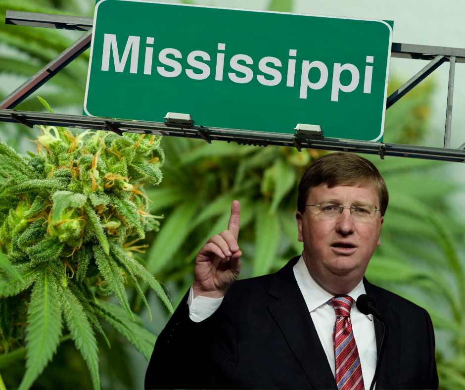 Mississippi governor Tate Reeves weed under Mississippi sign